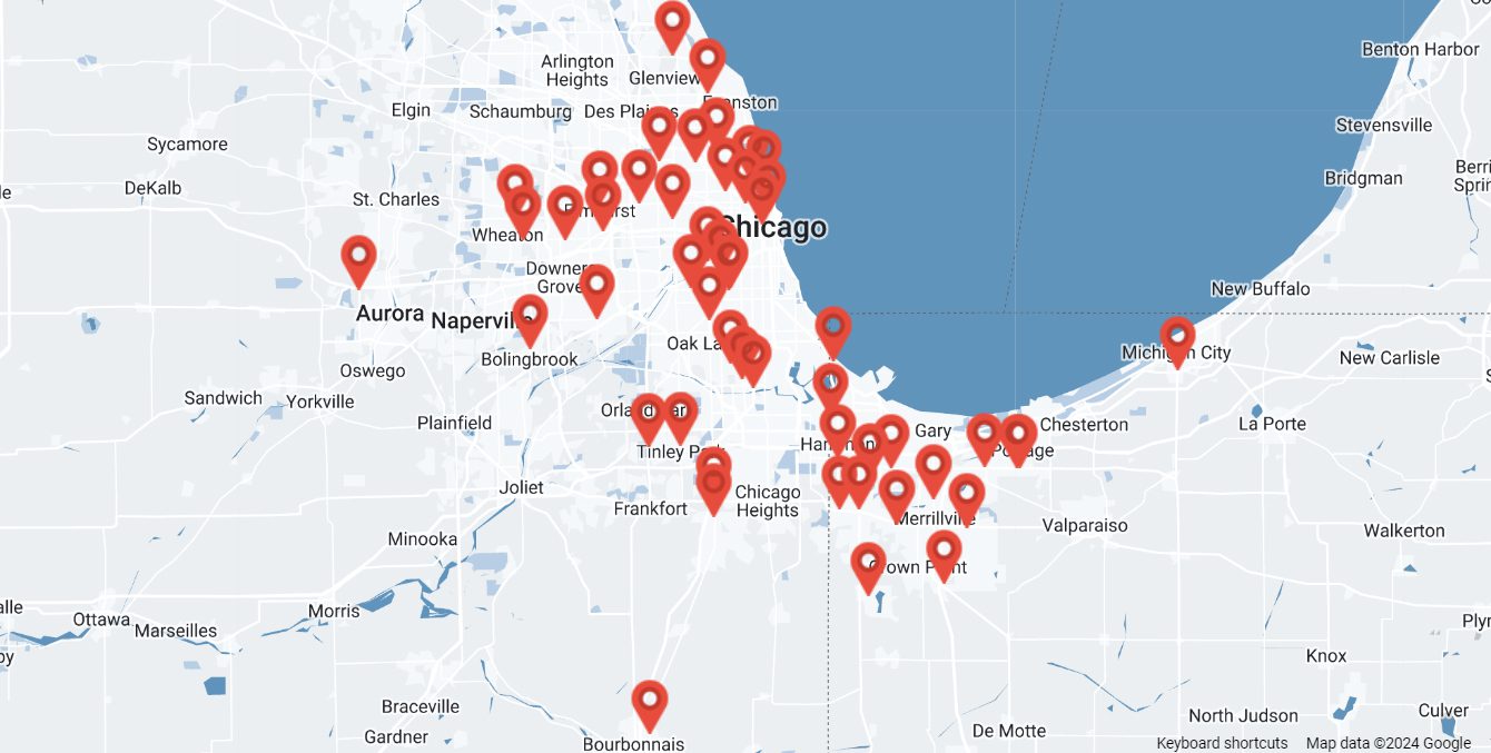 Map of all Midwest Express Clinic locations